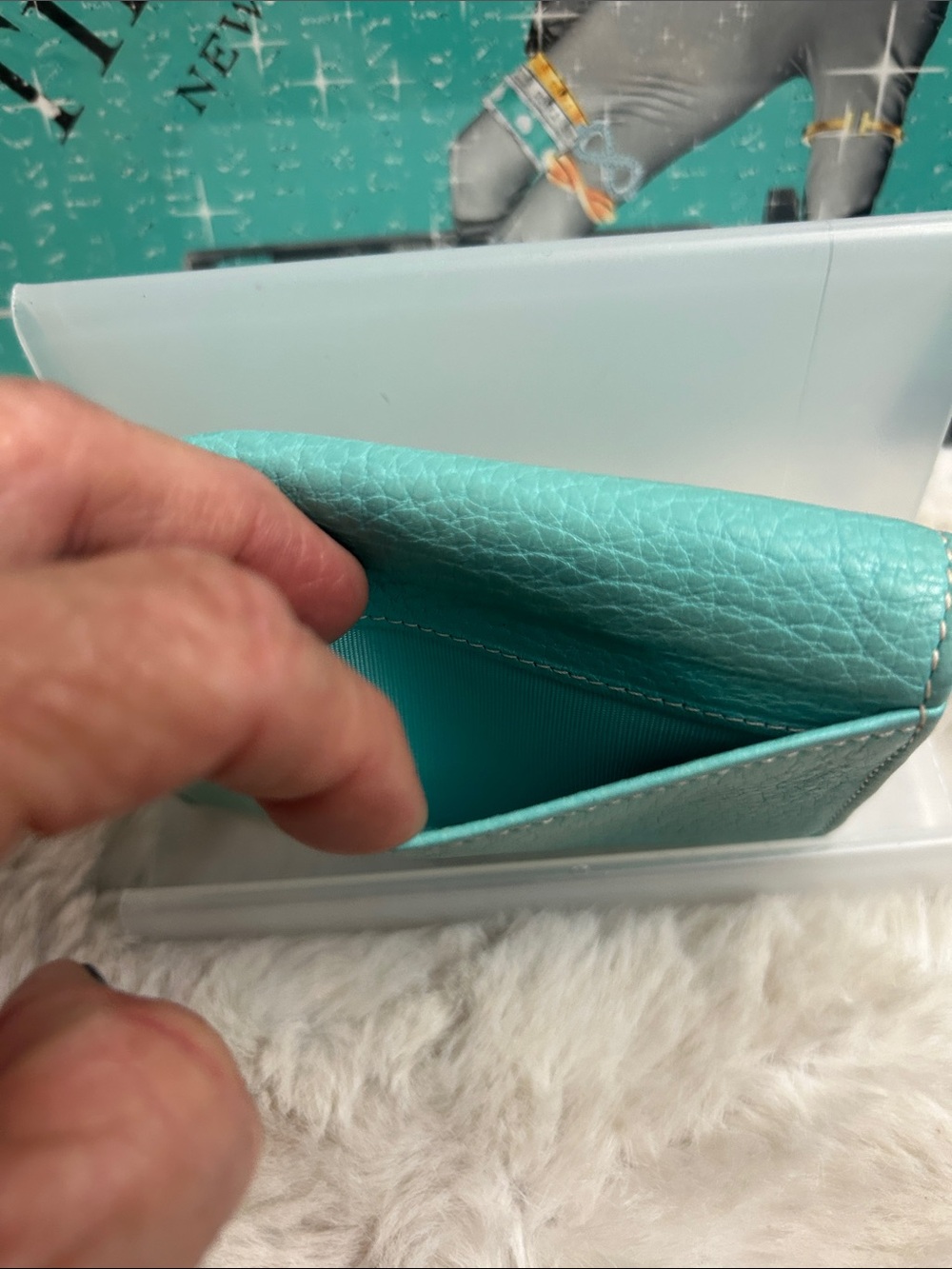 TIffany & Co. blue leather turnlock bifold card holder wallet Retails $400-600. - Picture 9 of 16